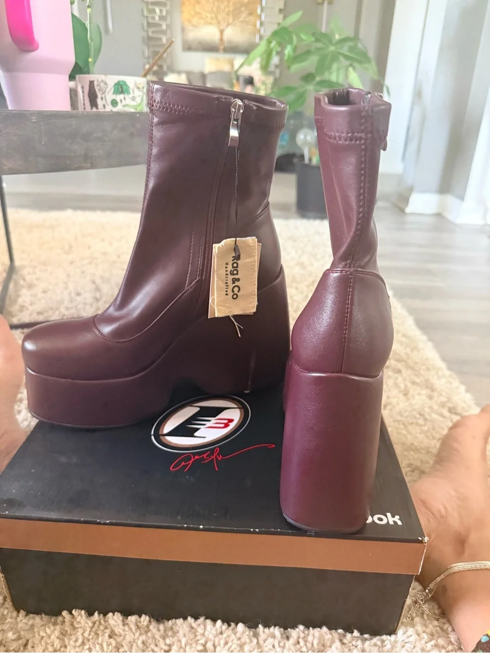 rag & bone Burgundy Platform Wedge Ankle Boots